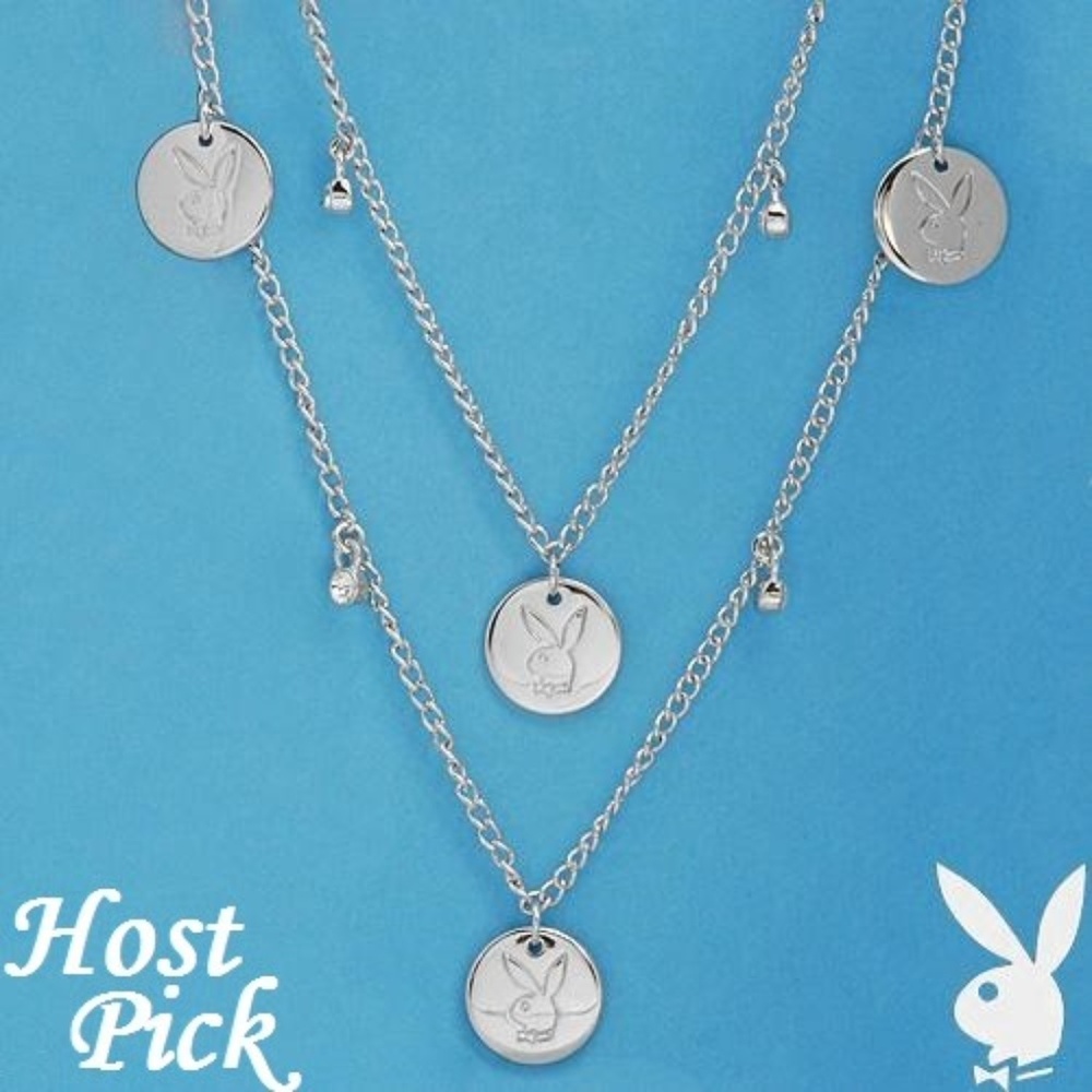 Playboy Necklace long wrap layered bunny charm y2k - Picture 2 of 9